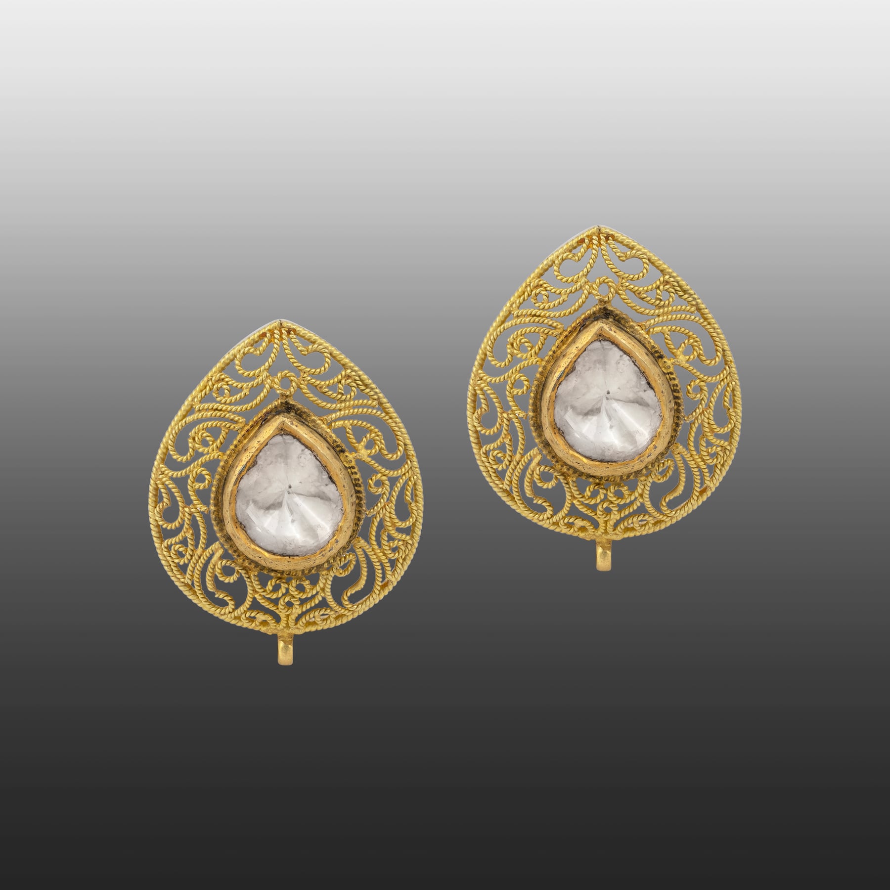 Gold Filigree Polki Stud Earrings